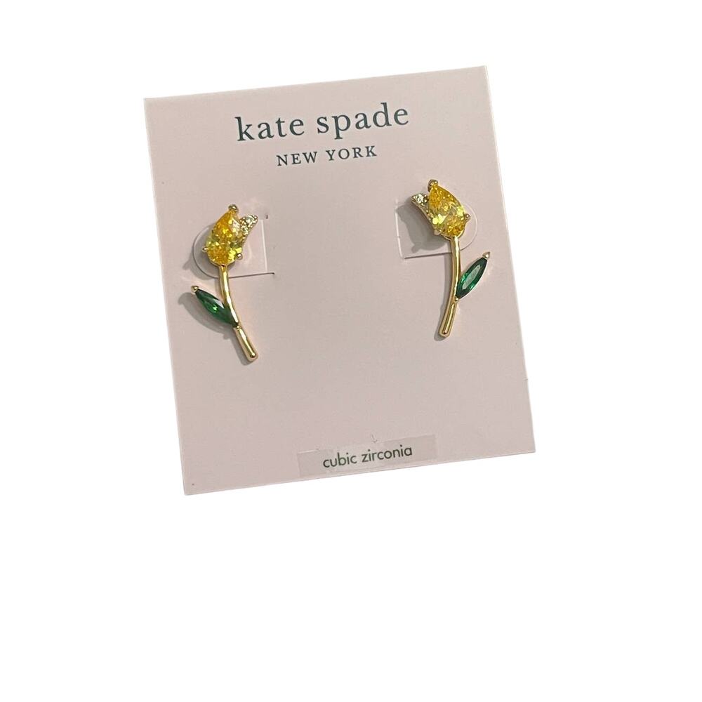 Kate Spade Gold-Tone Cubic Zirconia Tulip Stud Earrings new